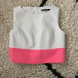 BLACK HALO WHITE AND HOT PINK CREPE CROP TOP